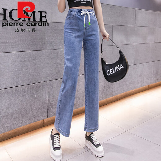 Pierre Cardin Wide-Bein-Jeans für Frauen 2025 Sommer dünne, lose und schlanke teuren Taillenstudentin Straight Micro-Flare Hosen 723 Blau S