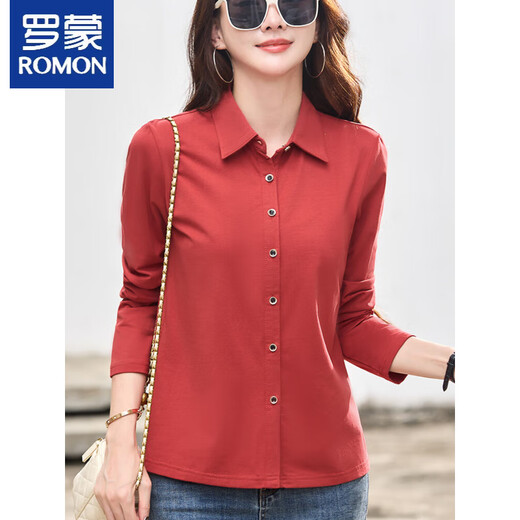 
ROMON short-sleeved T-shirt for women 2025 summer new pure cotton shirt for women POLO neck versatile slim cardigan half-sleeved professional 9887 blue (short-sleeved) XL suggests 115-125Jin [Jin equals 0.5 kg]