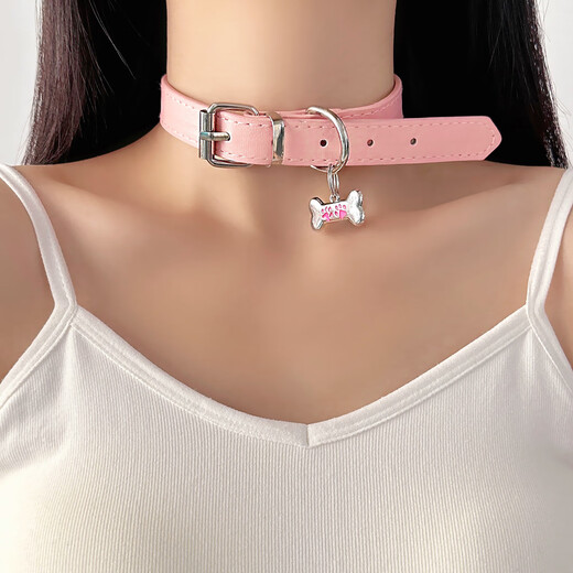 Oeinchoker collar female dog puppy necklace puppy collar bone collar pink collar sexy sm traction rope pink bone pendant collar free traction rope collar 40~48cm adjustable | traction rope 109cm