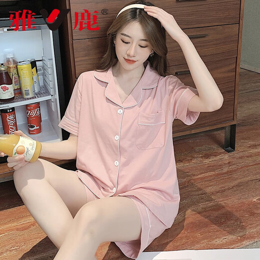 雅鹿夏天冰丝棉睡衣女短袖短裤套装学生宿舍可外穿时尚家居服网红 JEM-653绿色【亏本活动价】 2XL (适合135-155斤)