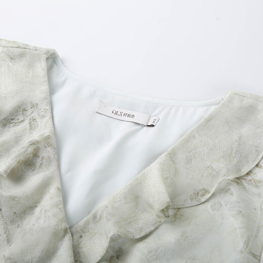 纤莉秀【温柔印花荷叶边V领浅绿色连衣裙】大码女装胖mm夏装新款1349 浅绿色 4XL