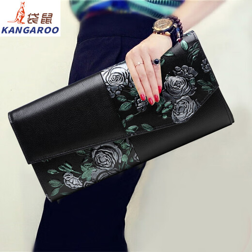 Kangaroo ethnic style clutch bag for women European and American top layer cowhide bag for women fashion small bag trendy envelope bag gold rose small