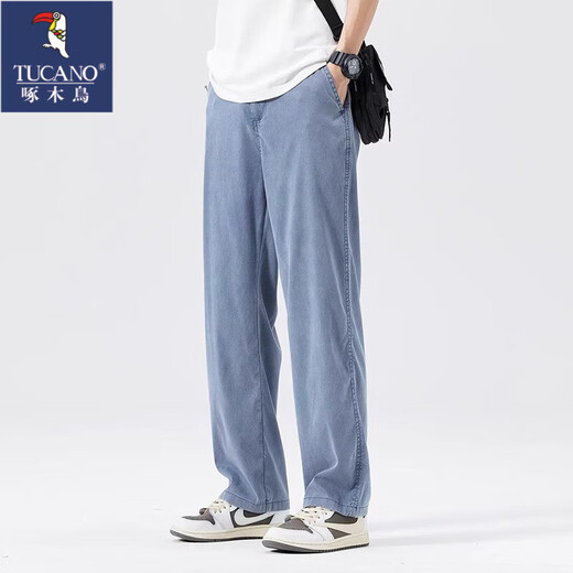 Le pic de bois été jeans tiansi pour hommes pantalon de largeur décontracté droit lâche pour les hommes pantalon de soie de glace à la marque à la mode pour hommes 1048 bleu clair xl