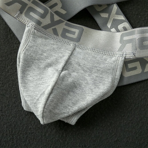 Lingrui cross hip lift underwear double thong men's low waist sexy hollow back butt exposed hot double thong pants gray XXL size