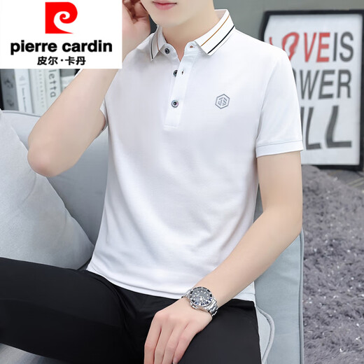 皮尔卡丹（pierre cardin）夏季商务修身纯棉POLO.衫短袖t恤男装中年翻领衬衫 黑色 683款  薄款 4XL 165-185斤