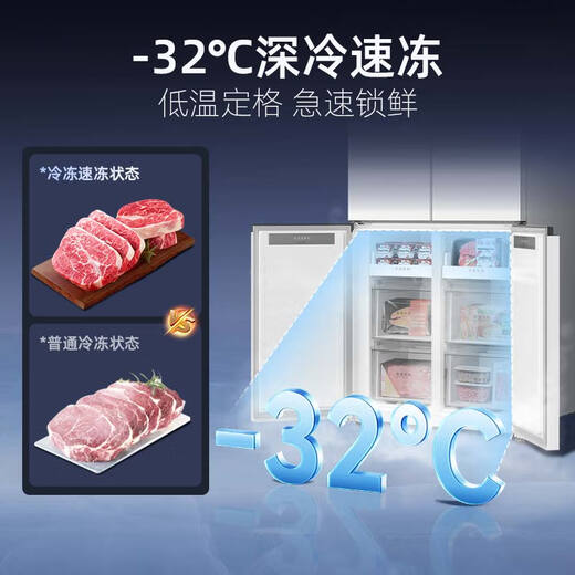 MeiLing worry-free 510-liter cross-door refrigerator ultra-thin zero-embedded four-door dual system bottom cooling first-class energy efficiency active sterilization BCD-510WSP9CZX national subsidy