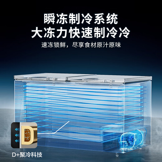 
Midea freezer commercial 360-liter ultra-large capacity freezer patented frost reduction and sterilization low noise level energy-efficient energy-saving and electricity-saving horizontal quick freezer commercial freezer 719-liter BD/BC-719DKEM Racing Blue