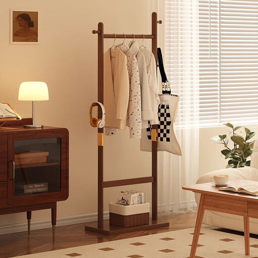 Yimo coat rack solid wood floor-standing household vertical clothes rack bedroom storage storage hanger walnut color single layer 38