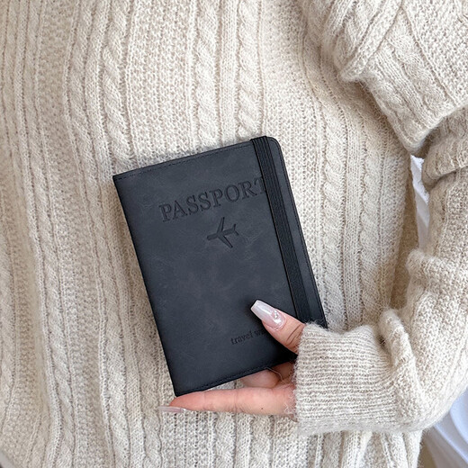男女新款旅行护照套卡包多功能证件包挡消磁护照本短款零钱包 黑色