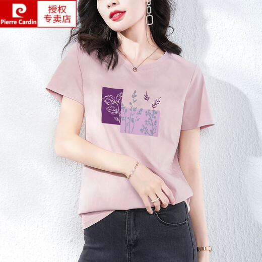 皮尔卡丹（pierre cardin）纯棉短袖t恤女装宽松韩版粉色半袖体恤衫夏装2025年新款夏季上衣 Z-4050灰粉+Z-6172浅紫 M (建议80-105斤)