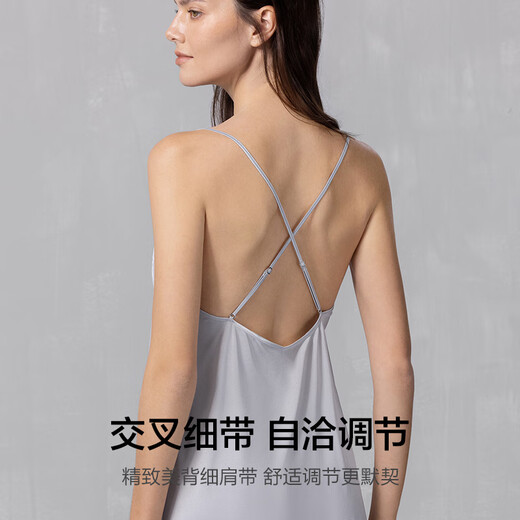 爱慕春夏花影睡衣女性感细带带胸垫蕾丝吊裙家居服AM42A761 黎明灰55E S 160