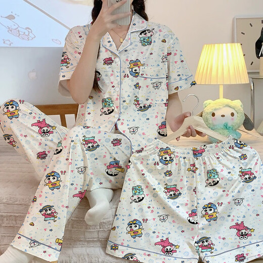S.SOFEA卡通网红短袖睡衣女三件套家居服学生款春夏 F14155- 170 M