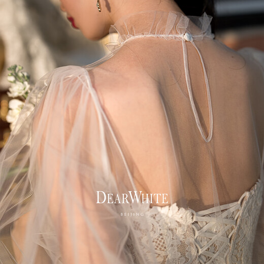 DEARWHITE亲爱的白《非烟》蕾丝轻婚纱裙新娘订婚礼服白色连衣裙小白裙子女 长裙丨现货 S