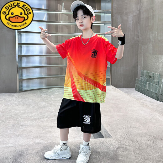 G. DUCKKIDS小黄鸭男童夏装套装中大童篮球服儿童夏季足球羽毛球乒乓球两件套 9905红色 (正码) 120