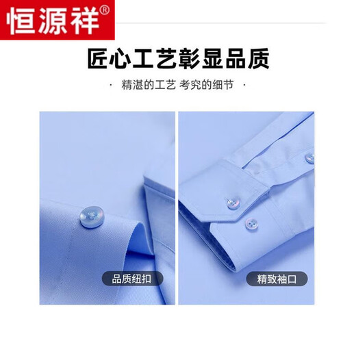 恒源祥DP成衣免烫男士长袖淡蓝色衬衫春秋季纯色棉长袖商务正装衬衣男装 【长 袖】6613 蓝色平纹 纯全新100% 40 高档品牌男装