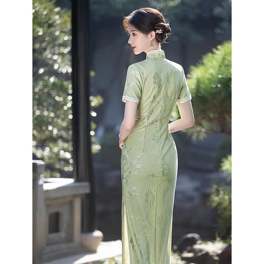 The new Chinese style girl with the European (YIOU) green cheongsam temperament, the new summer college entrance examination, the young and small person 9716 yellow cheongsam XL