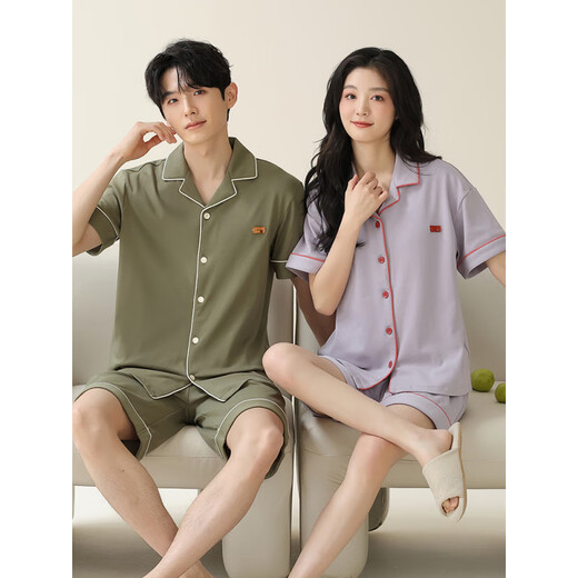 Langsha (Langsha) Pajamas Summer Summer Algodón corto de manga corta Cardigan simple se puede usar en el exterior para ropa de hogar de algodón y algodón de mujeres en verano x12705-12805# 2XL estilo masculino: