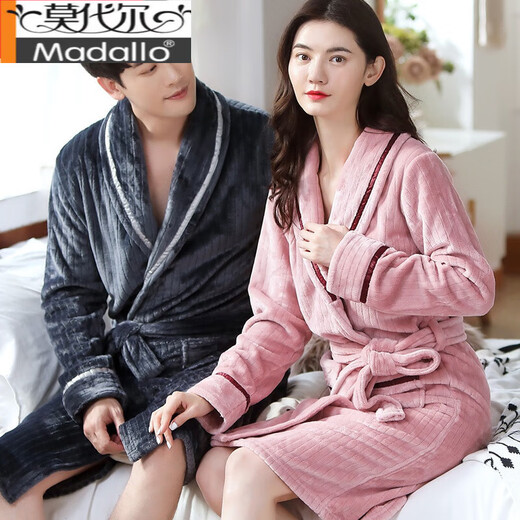 
Modal nightgown couple pajamas for women in autumn and winter thickened flannel long bathrobe men's morning robe coral velvet spring and autumn home clothes light gray women's robe Y719 M Yes x
