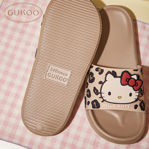 Gukoo Pantoffeln für Frauen im Sommer Höllenhaut neuer Leopardenmuster Nicht-Schlupf-Frauenhäuser Sandalen Milch Tee Brown 37-38