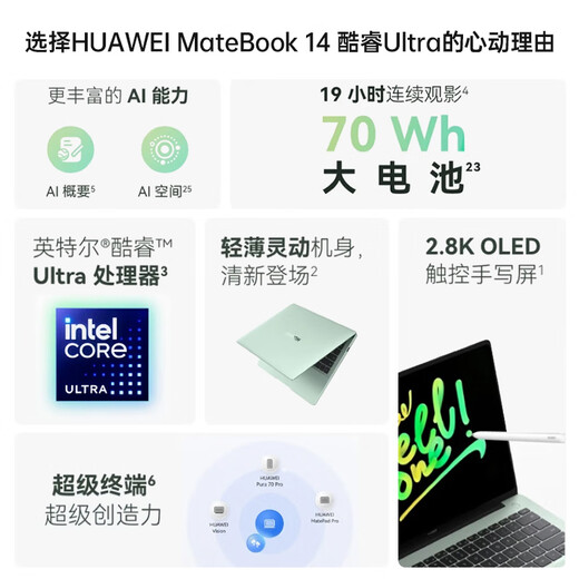 Huawei MateBook 14 Core Ultra Linux version 20% national subsidy Laptop 2.8K touch screen Ultra-thin and high-performance office and business thin and light notebook Ultra 5 16G 1TB | Space Gray Store-installed Windows version (not activated)