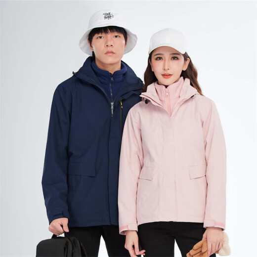 Simboo冲锋衣女男加厚三合一防风保暖外套加绒可拆卸登山滑雪户外衣服 12805粉色-女 2XL