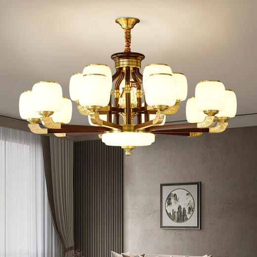 Xmsjbull Neue chinesische Kronleuchter Wohnzimmer Leuchten Walnuss Farbe Chinesische Schlafzimmer-Esszimmer Lichter Moderne atmosphärische chinesische klassische hx9928 Kopf Drei-Farben-Licht
