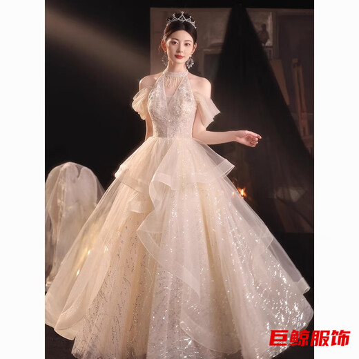 tromlfz晚礼服女新款感宴会主持人party礼服裙新年宴会端庄大气 香槟色 2XL