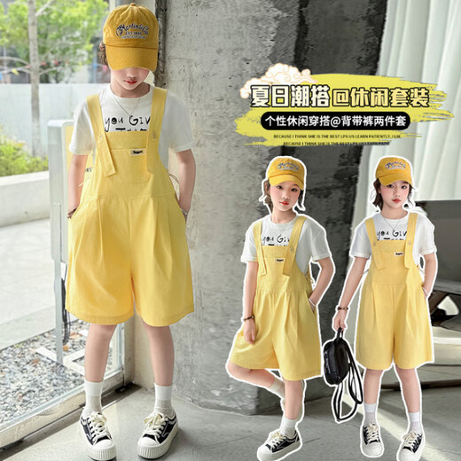 Disney Girls Overalls passt zum Sommer 2025 Neues modisches mittleres und großes Kinder Sommer kurzärmelig T-Shirt Zwei-teiliger T-Shirt 130 cm