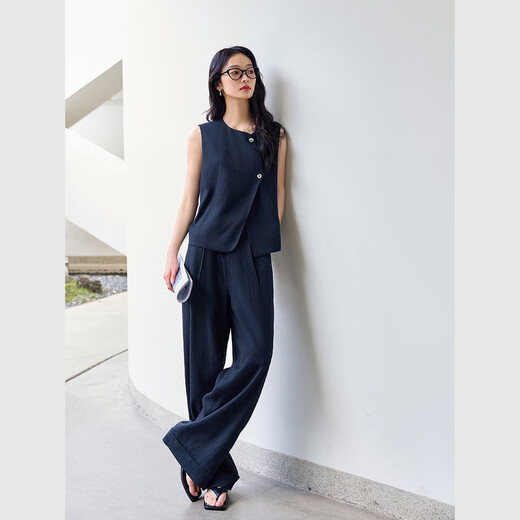 
Vanciman design solid color vest fashion suit for women 2025 summer new loose wide-leg pants two-piece set M9759 royal blue S
