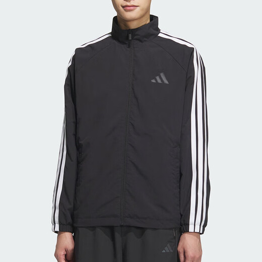 阿迪达斯 （adidas）外套男装2025春季新款运动服梭织透气宽松舒适休闲立领夹克 KC3892黑色/白 L