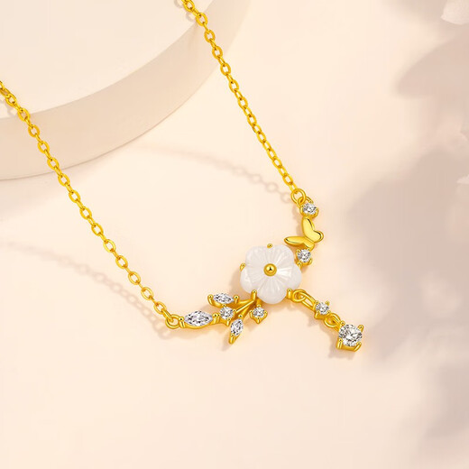 Fakou Light Luxury Camellia Necklace Women's New High-end Niche Clavicle Chain Birthday Chinese Valentine's Day Gift for Girlfriend and Wife Tea Butterfly Pledge Platinum