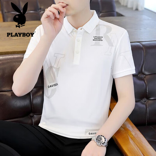 Playboy; Playboy High-End-Herren-Pure-Baumwoll-Polo-Hemd Kurzärärmelte T-Shirt im Sommer Neues Lteel-Jugend-Casual Ice Seide Dünn T-Shirt Top T655 Khaki Hochqualität XL empfohlen 120-135 Jin [Jin gleich 0,5 kg]