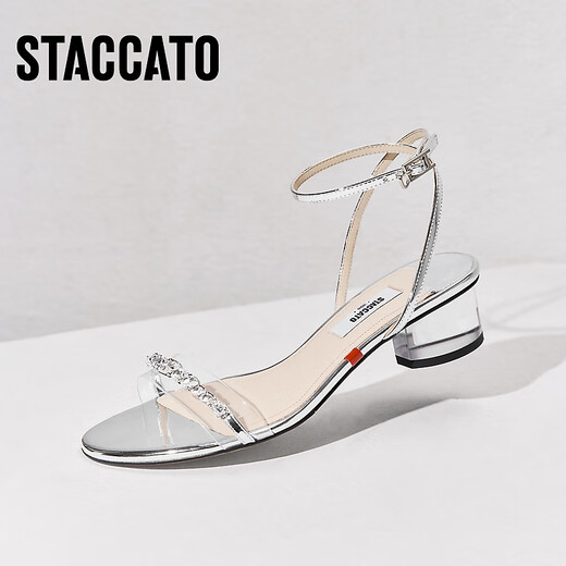 
Sijiatu 2025 summer fairy style oxygen shoes one-strip sandals thick heel women's sandals EF701BL5 clear silver 34