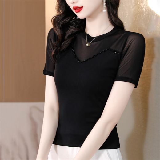 
Jiaobifu summer mesh base shirt for women high-end thin small Guangzhou Thirteen-row Shenzhen Nanyou Hangzhou Four Seasons Spring West A1389 Short Sleeve M Recommended 90 to 100 Jin [Jin equals 0.5 kg]