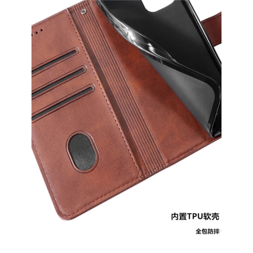 Shilifan is suitable for vivoX60pro mobile phone case flip-top protective case wallet card holder anti-fall wear-resistant front and rear full leather case [brown] + same leather rope vivoX60pro