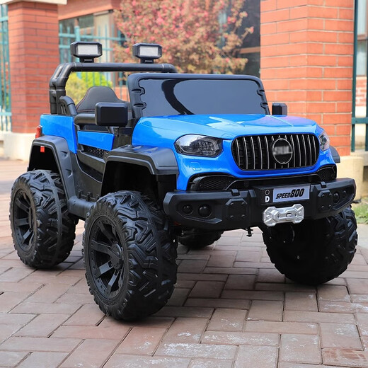 Jianhou children's car can accommodate adults 0-12 years old, two-seater double electric car, big g four-wheel remote control off-road baby, standard version blue four-wheel drive 12V battery + self-driving + hard four-wheel drive