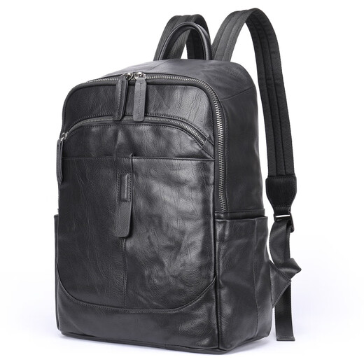 KPV Herrener echter Leder -Rucksack großer Kapazität Geschäftsreise -Computer -Rucksack neuer Stil 9196 Schwarz