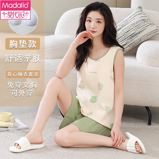Pajama de chaleco modal para mujeres en verano de tamaño grande con algodón integrado de algodón integrado Summer Sweet Sweet Ropa para el hogar para el traje de chaleco de desgaste al aire libre - [con almohadilla de cofre] F9855 M Mujeres recomendadas 80-100Jin [Jin iguala 0.5 kg]