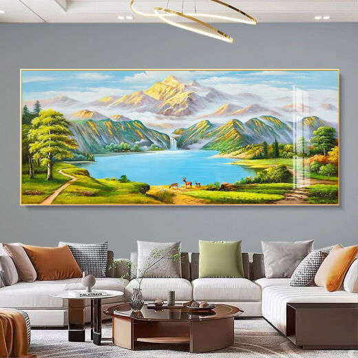 Frost po montañas verdes y agua verde sofá fondo de la pared sala de estudio de la oficina de la oficina colgante de la sala de estar de la sala de estar de jinshan cuenca decorativa de estilo chino pared 12113 fuju tesoro tierra 1 cm*1 cm 120*50 marco de aluminio de oro + diamante de porcelana de cristal