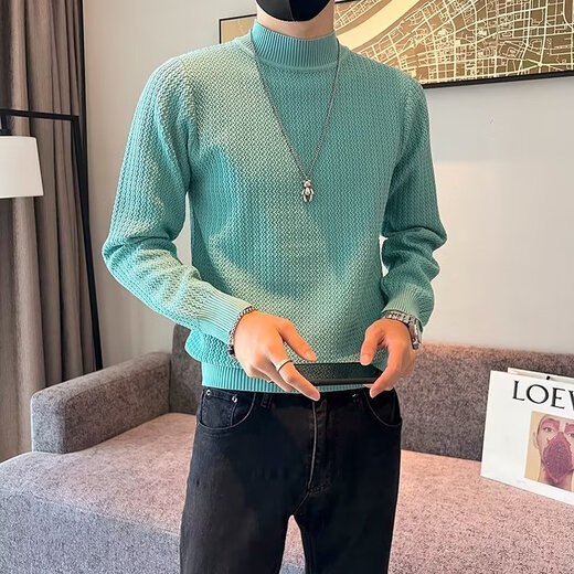 FHHUABD Halbzertifikat-Pullover für Männer im Herbst und Winter Feste Farbe lässiger Bodenkleidung Japanische trendige und hübsche Pullover-Strickpullover grün 2xl 140-155jin [Jin ist 0,5 kg]