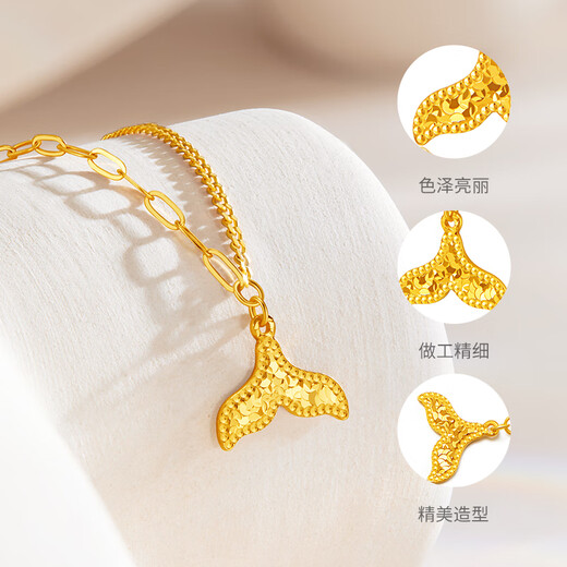 Chow Tai Sang 18K Gold Crushed Ice Fish Tail Chain, Classic Versatile Necklace for Girlfriend and Wife as a Valentine’s Day Gift Crushed Ice Fish Tail Chain, Approximately 1g