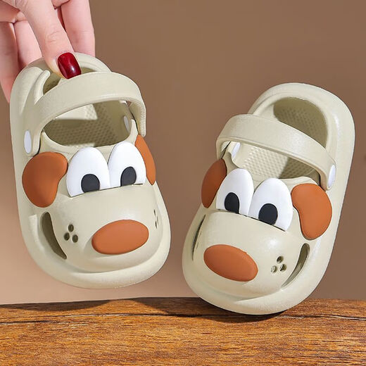 Croton Croton 2025 Spring and Summer New Baby Cave Shoes Eva Material Cartoon Children's Slippers Boys and Girls Sandals Anti-slip Khaki 18 -19 size (inner length 13CM)