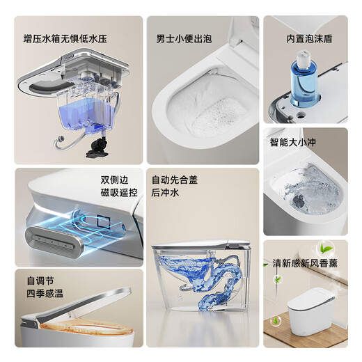 鹿尚S680智能马桶家用带水箱内置泡沫净水盾冲洗屁屁无水压限制坐便器 全智能自动版【白色】带清洗烘干 250/300/350/400坑距 下单备注