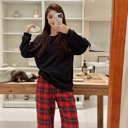 S.SOFEA Style College Girl Corean Pajamas Spring y otoño Solid Color Plaid Home Clothing H897# 175 L