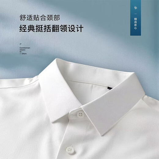 杉杉【含桑蚕丝】长袖衬衫男士莫代尔柔顺商务休闲免烫衬衣 19101 40
