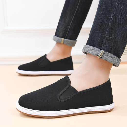 Old Beijing cloth shoes, comfortable, breathable, soft-soled men's shoes, casual, lightweight, versatile, fashionable, authentic handmade cloth, dark night black D-2 39 (245mm) simple and elegant