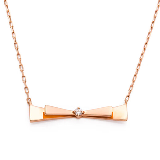 Chirping bow stone set chain 18K gold stone pendant Au750 necklace chain bow tie color gold adjustment chain F-G/Excellent white 20 points or less ungraded 18K rose gold 38+5cm