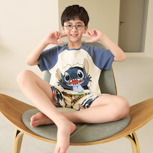 Disney Children's Pajamas Boys Summer Thin Cotton Короткие рукава 2025 Новые летние мальчики и подростки для младших школ.