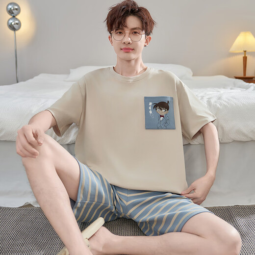 少年情话睡衣男纯棉夏季短袖卡通薄款青少年大码学生夏天家居服套装可外穿 WB1517 L 100-135斤