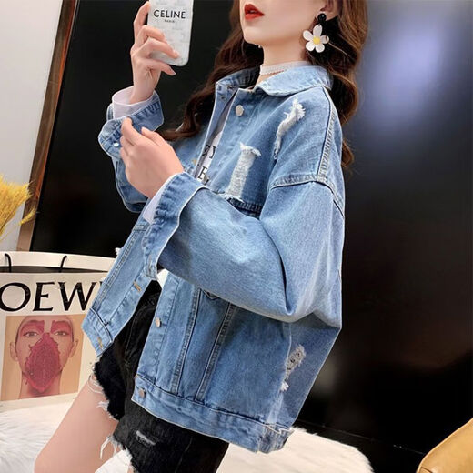 FHHUABD DENIM Jacke für Frauenstil Casual Fat Girl Kurzjacke neue trendige Denim-Kleidung 9926# Bildstil [blau] l [vorgeschlagen 116-130jin [Jin ist gleich 0,5 kg]]